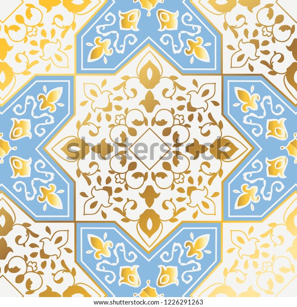 Beautiful Blue Gold Greeting Card Vector Stock Vector Royalty