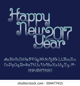 Beautiful blue gradient curly font. Isolated english alphabet and text lettering Happy New 2017 Year. Capital and lowercase letters with numbers and punctuation marks.