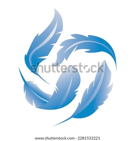 Beautiful blue gradient feather set on white background.
