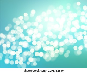 Beautiful Blue gradient teal background bokeh effect. Blurred winter backdrop. Vector illustration for your graphic design, banner, poster, christmas card