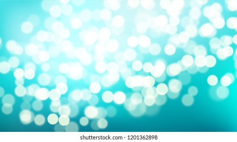 Beautiful Blue gradient teal background bokeh effect. Blurred winter backdrop. Vector illustration for your graphic design, banner, poster, christmas card