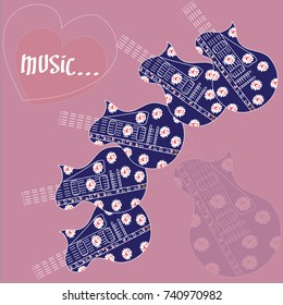 beautiful blue guitar with flowers and music description vector illustration