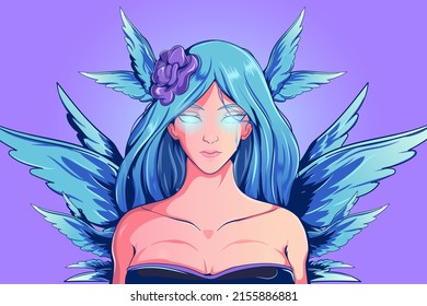 beautiful blue haired valkyrie vector illustration