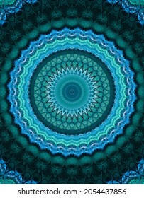 Beautiful blue Kaleidoscope for wallpaper or wall art. Blue circle kaleidoscope. Blue Mandala.