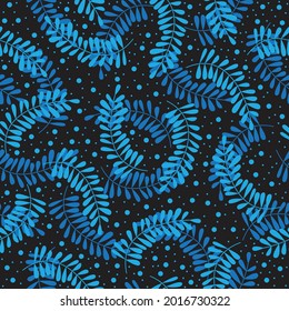 beautiful blue leaf with circle and black background good use for textile, fabric, wallpaper, card, book cover and others.