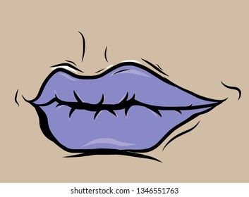 Beautiful blue lips. Vector illustration for posters and t-shirts. 