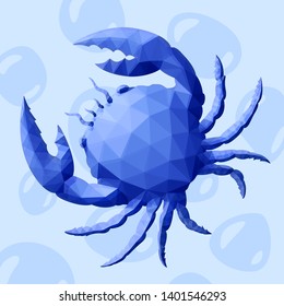 Beautiful blue low poly illustration with cancer silhouette on the background with bubbles