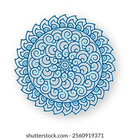 A beautiful blue mandala with intricate details. The mandala is a circular design with a repeating pattern of geometric shapes and swirls.