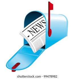 Beautiful blue metallic opened mailbox. Vector icon. Daily news concept.