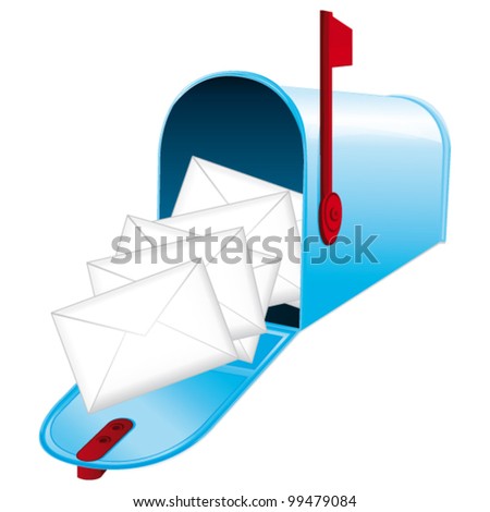 Beautiful blue metallic opened mailbox. Vector icon. Daily news concept.