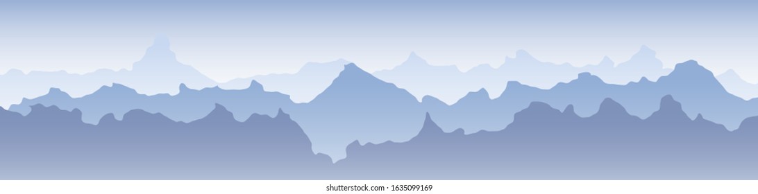 Beautiful Blue Mountain Landscape Banner Background with Fog