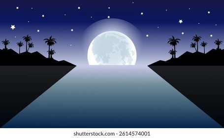A Beautiful blue night sky with fullmoon and stars.