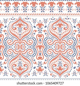 Beautiful blue and orange floral seamless pattern. Vintage, paisley elements. Traditional, Ethnic, Turkish, Indian motifs. Great for fabric and textile, wallpaper, packaging or any desired idea. 