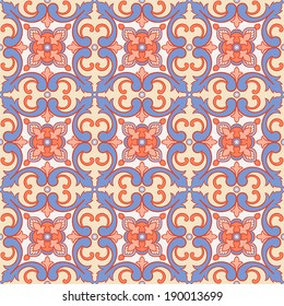 beautiful blue and orange seamless retro pattern with flowers. vector illustration 
