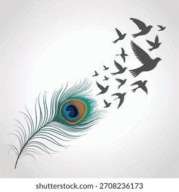 Hermosa Ilustración vectorial de plumas de pavo real azul con un diseño de adorno floral tropical, que representa la naturaleza y la belleza animal