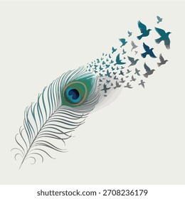 Hermosa Ilustración vectorial de plumas de pavo real azul con un diseño de adorno floral tropical, que representa la naturaleza y la belleza animal