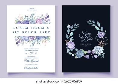 beautiful blue and purple floral wedding card