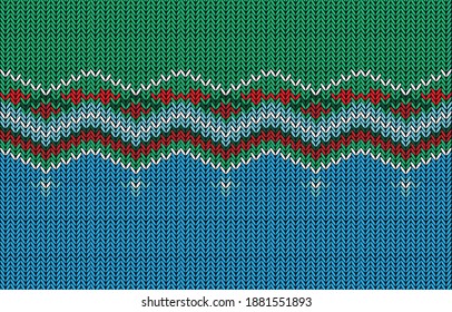 Beautiful Blue Red green and white color ,Fabric Pattern of Knit Texture.