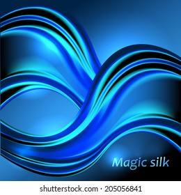 Beautiful Blue Silk. Drapery Textile Background, Vector Illustration.