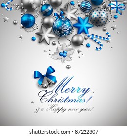 Beautiful Blue And Silver Christmas Background. Vector Illustration.