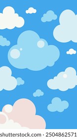 A beautiful blue sky adorned with fluffy white and pink clouds
