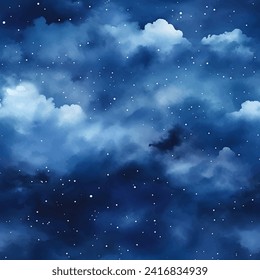 Beautiful blue sky cloud in watercolor style design, vector illustration. Seamless pattern.