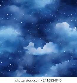 Beautiful blue sky cloud in watercolor style design, vector illustration. Seamless pattern.