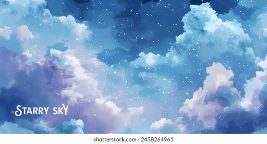 Beautiful blue sky cloud in watercolor style design, vector illustration. Seamless pattern.