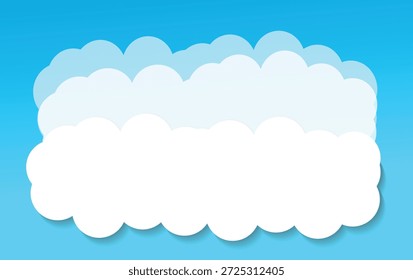Cielo azul hermoso con el fondo lindo de las nubes. Borde de nubes. Diseño de dibujos animados simple. Ilustración vectorial de estilo plano. 