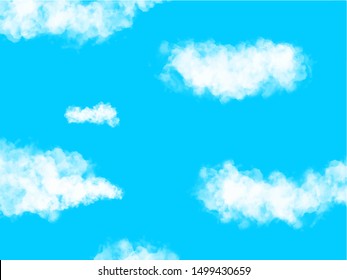 Beautiful blue sky with white clouds vector. Natural scenery with fluffy clouds. Morning sunlight. Relaxing vector background. 