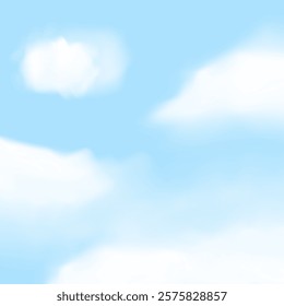 Beautiful blue sky with white clouds. Square background with cloudy landscape. Clear nature vector art
