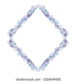 Beautiful blue square vector floral frame or border isolated on white