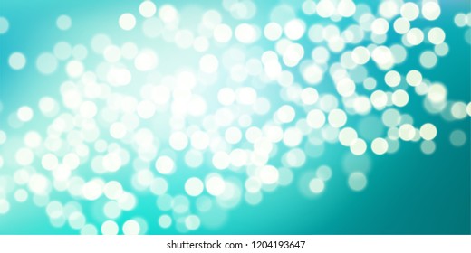 Beautiful Blue teal gradient background bokeh effect. Blurred winter backdrop. Vector illustration for your graphic design, banner, poster, christmas card