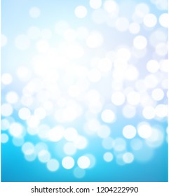 Beautiful Blue teal gradient background bokeh effect. Blurred winter backdrop. Vector illustration for your graphic design, banner, poster, christmas card