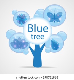 Beautiful blue tree with shiny spa icons.EPS 10 vector file.