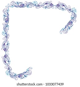 Beautiful blue vector floral frame or border isolated on white