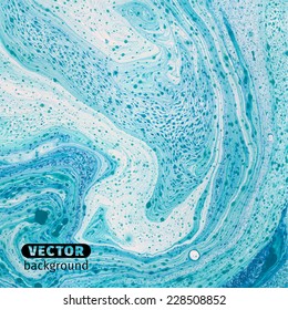 Beautiful blue vector marbled surface. Unique handmade texture with liquid paint. Acrylic background. 