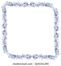 Beautiful blue vector square floral frame or border isolated on white
