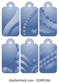 Beautiful blue vector tag collection with heart, star and dots
