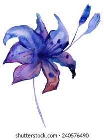 Beautiful blue violet lily. Vector illustration
