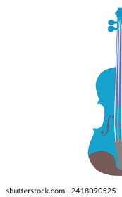 Beautiful blue violin color. Instrument orchestra string fiddle music.Clipart flat design.Isolate on white background.Vector illustration. Design element for music event,poster,banner,logo,print,deco.