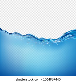 Beautiful Blue Water Wave Transparent Background With Gradient Mesh, Vector Illustration