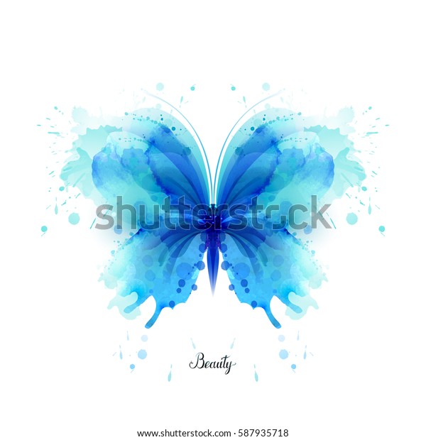 白い背景に美しい青の水色の抽象的な半透明蝶 羽は水で濡れた色で飛び散るように見える のベクター画像素材 ロイヤリティフリー