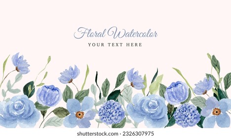 beautiful blue watercolor floral frame