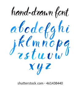 beautiful blue watercolor font. hand-drawn illustration