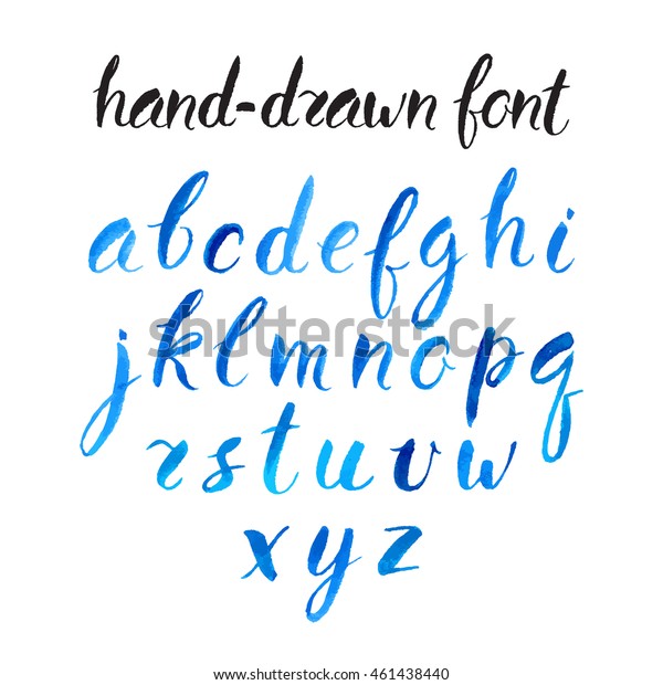 Beautiful Blue Watercolor Font Handdrawn Illustration Stock Vector ...