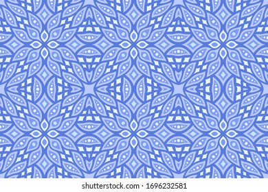 Beautiful blue web background with abstract eastern seamless pattern