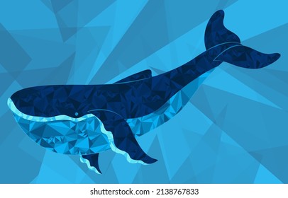 Beautiful blue whale made of geometric shapes