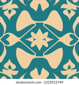 Beautiful blue and white damask pattern showcases an art nouveau inspired design, featuring intricate motifs and touch of paisley elegance.