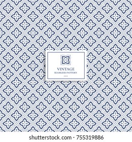 Beautiful blue and white seamless pattern. Vintage. Great for fabric and textile, wallpaper, packaging or any desired idea.
